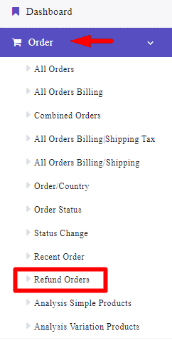 select refund orders section in plugin Dashboard