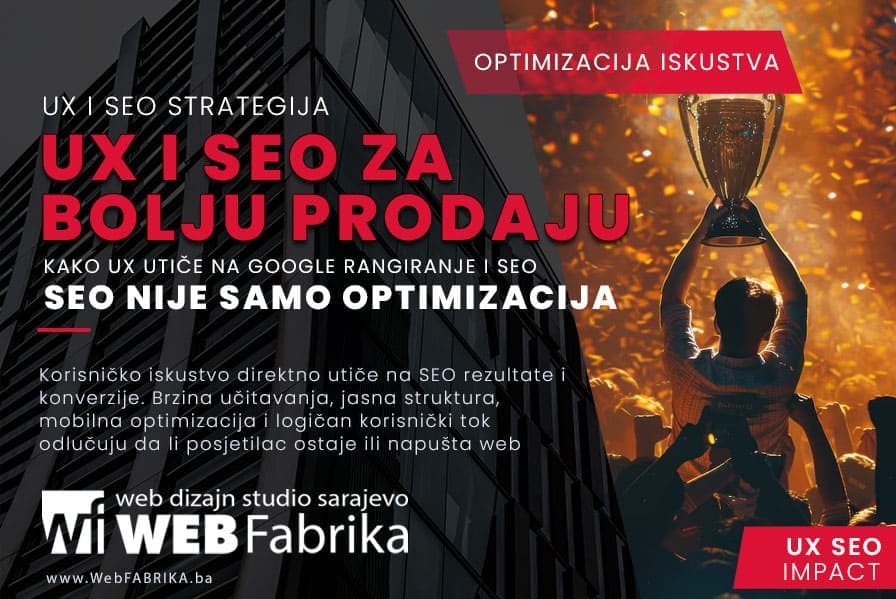 Predstavnik sa peharom u ruci na konferenciji o UX i SEO strategiji.