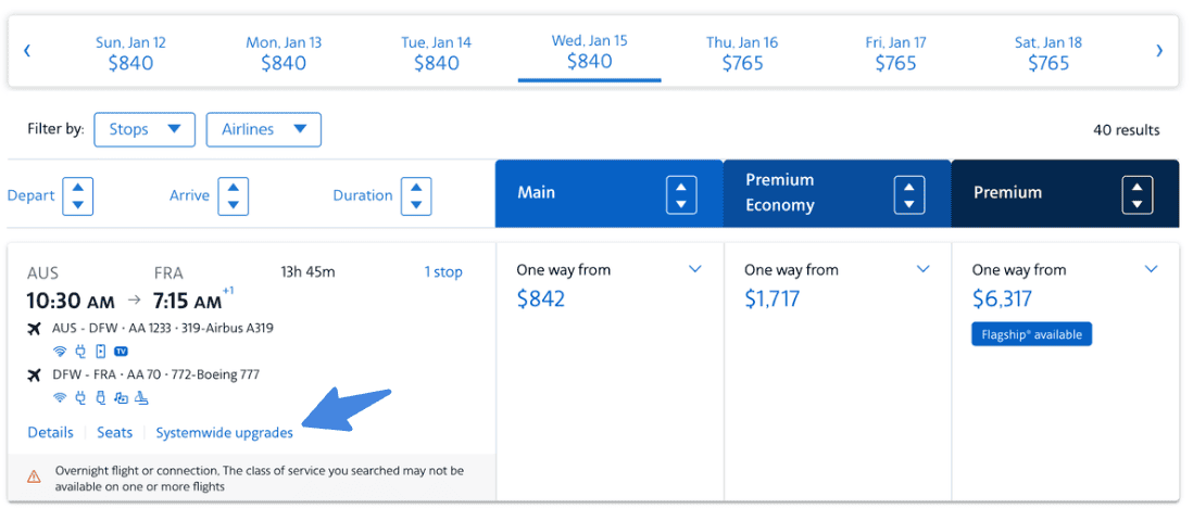 AA Systemwide Upgrades (SWUs) in AAdvantage: How They Work, Who Gets Them, How Use 6 Systemwide Upgrade AA option during booking