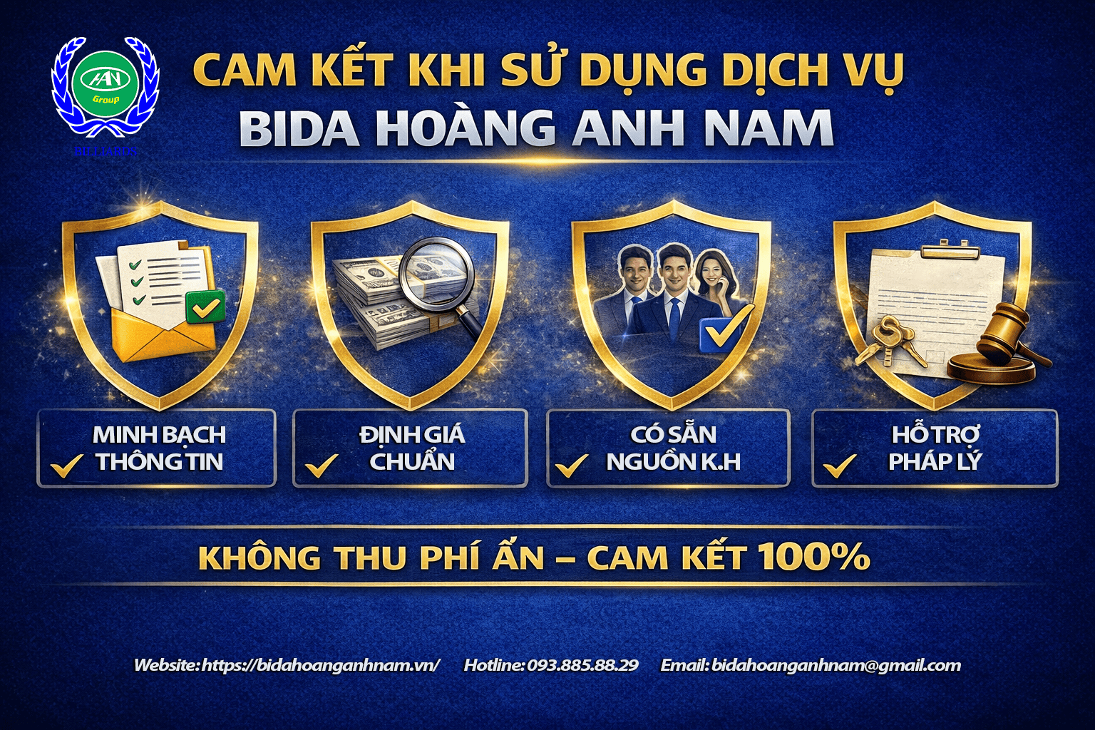 Cam kết khi sử dụng dịch vụ tại Bida Hoàng Anh Nam