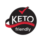 Keto friendly label with red checkmark and measuring tape. Text reads "KETO friendly.