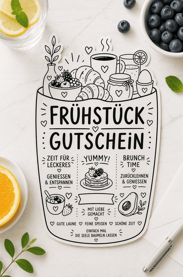 Gutschein Brunch und Frühstück in coolem Korb Design zum Ausdrucken und Basteln