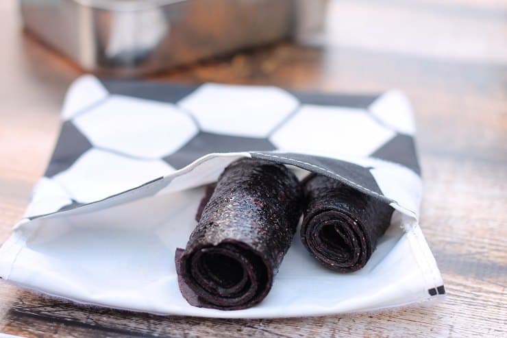 Lunchskins reusable sandwich bag with blueberry fruit rolls for a kids' snack Lunchskins reusable sandwich bag was great until longevity kicked in