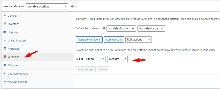 set role price on specific product variations