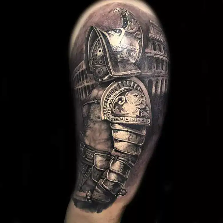 Realistic, Black & Grey Tattoos realistic Gladiator Rüstung Tattoo Kolosseum