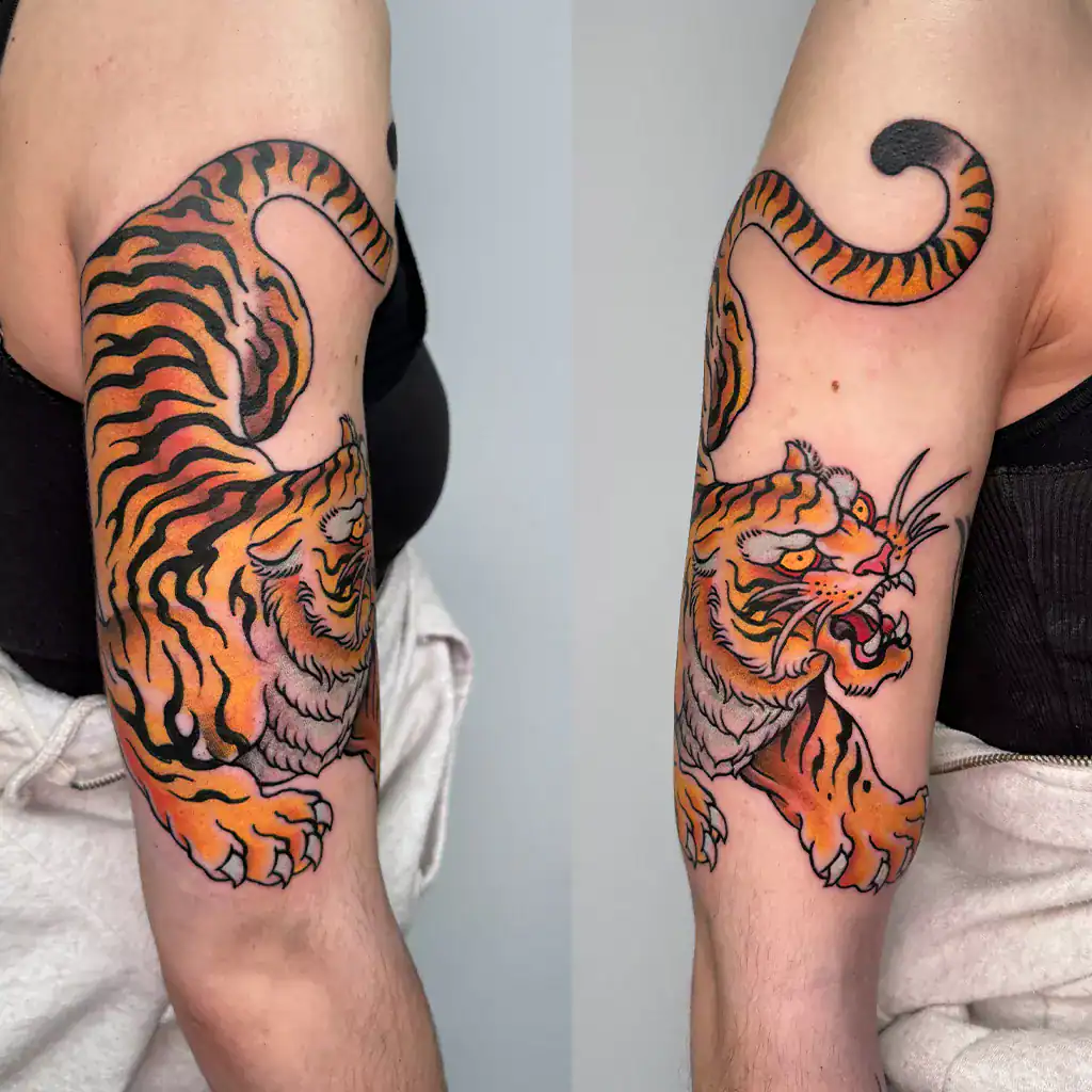 Surface Tattoo Studio München Tattoo München | Surface Tattoo Studio Neotraditional Tiger tattoo Arm - München