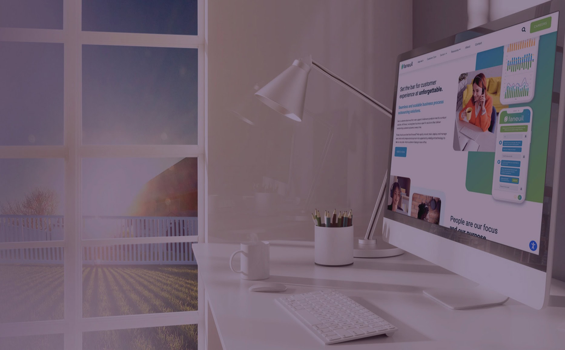 Modern workspace with computer and sunlight, showcasing a beautiful service business website