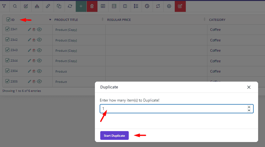 select one duplicate for all products WooCommerce
