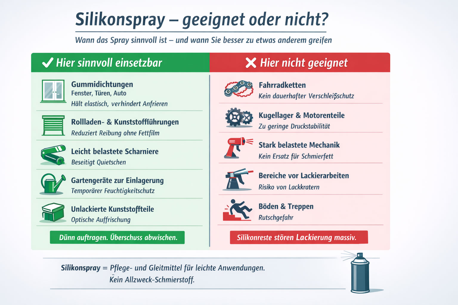 Wofür ist Silikonspray geeignet und wofür nicht?