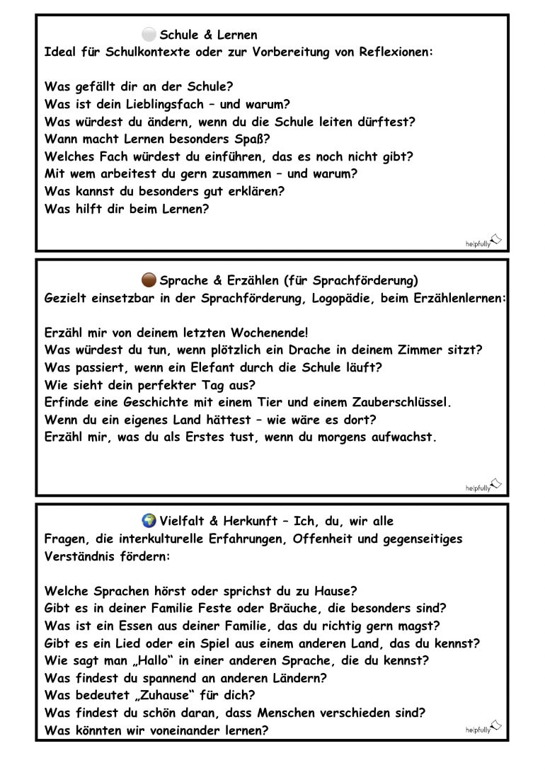 Offene Fragen für Kinder zum Ausdrucken