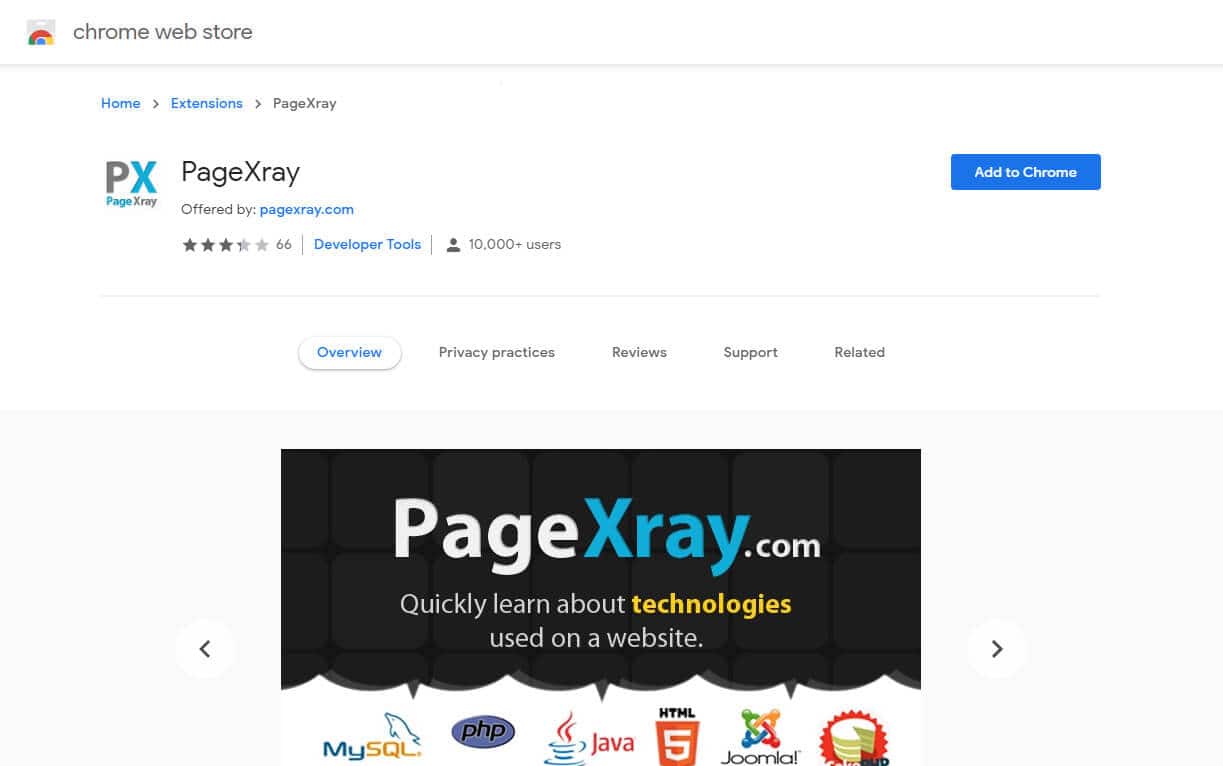 PageXray is a chrome extention for detecting all plugins installed on website