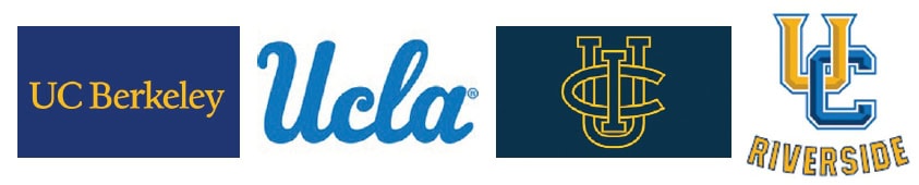 UC Berkeley, UCLA, UC Irvine, and UC Riverside logos shown side by side in university antisemitism lawsuit coverage