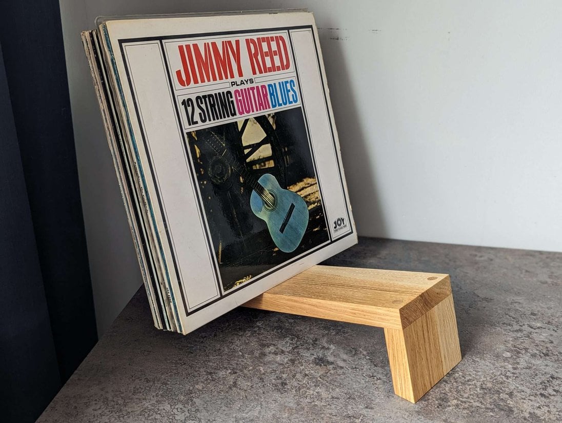 Solid Oak Freestanding Vinyl Storage Shelf