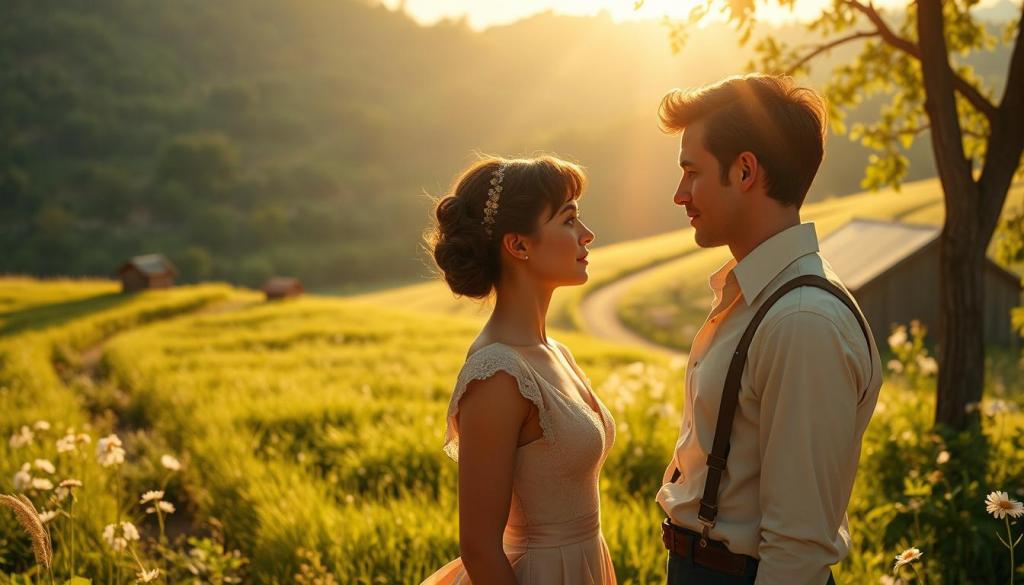 A sun-drenched film set on a lush, verdant countryside, where a pair of lead actors, deep in conversation, stand amidst the meticulously crafted period details of the "Suite Française" production. The scene radiates an intimate, romantic atmosphere, as the two performers, lost in each other's gaze, embody the captivating love story at the heart of the film. Soft, warm lighting bathes the tableau, highlighting the actors' expressions and the rich textures of the vintage costumes and set pieces. The overall composition conveys a sense of tranquility and artistic vision, perfectly capturing the essence of this pivotal moment in the development of the on-screen romance. A sun-drenched film set on a lush, verdant countryside, where a pair of lead actors, deep in conversation, stand amidst the meticulously crafted period details of the "Suite Française" production. The scene radiates an intimate, romantic atmosphere, as the two performers, lost in each other's gaze, embody the captivating love story at the heart of the film. Soft, warm lighting bathes the tableau, highlighting the actors' expressions and the rich textures of the vintage costumes and set pieces. The overall composition conveys a sense of tranquility and artistic vision, perfectly capturing the essence of this pivotal moment in the development of the on-screen romance.
