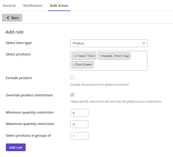 Set min max quantity for multiple product in bulk