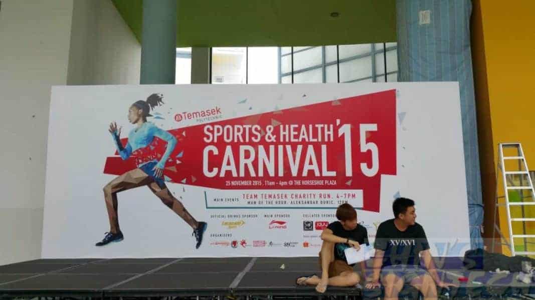Temasek Poly 24 x 10ft stage backdrop for sports and health carnival
