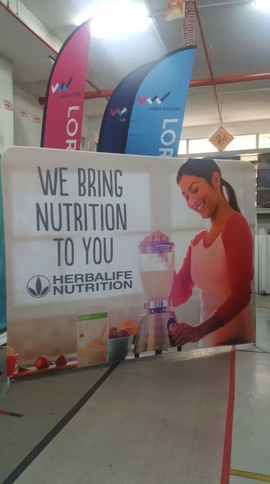 3 x 2.25m Tension Fabric display - Herbalife advertisement Double sided