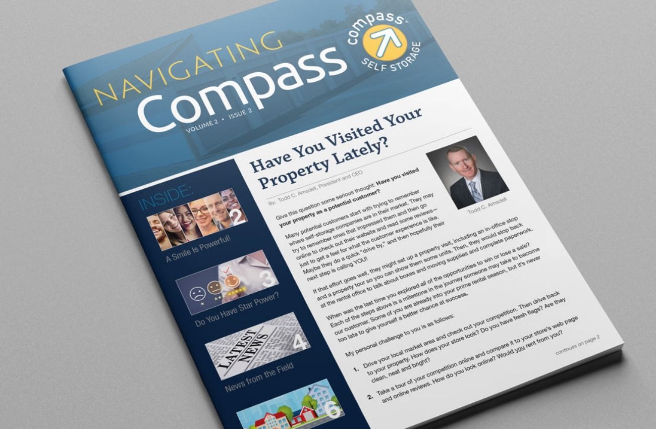 Magazine cover about property management; Compass Self Storage