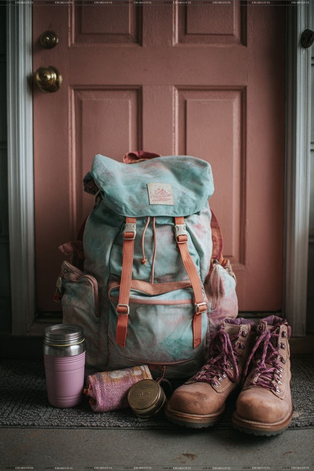 A "GO BAG" by the front door filled with Prepper Items.