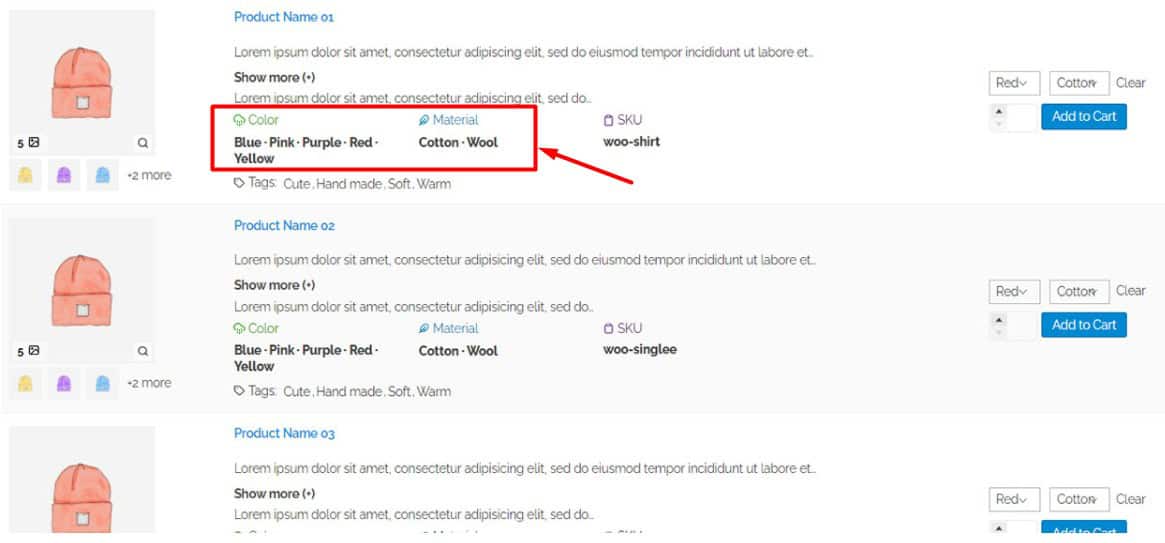 list attributes result in WooCommerce Table Plugin