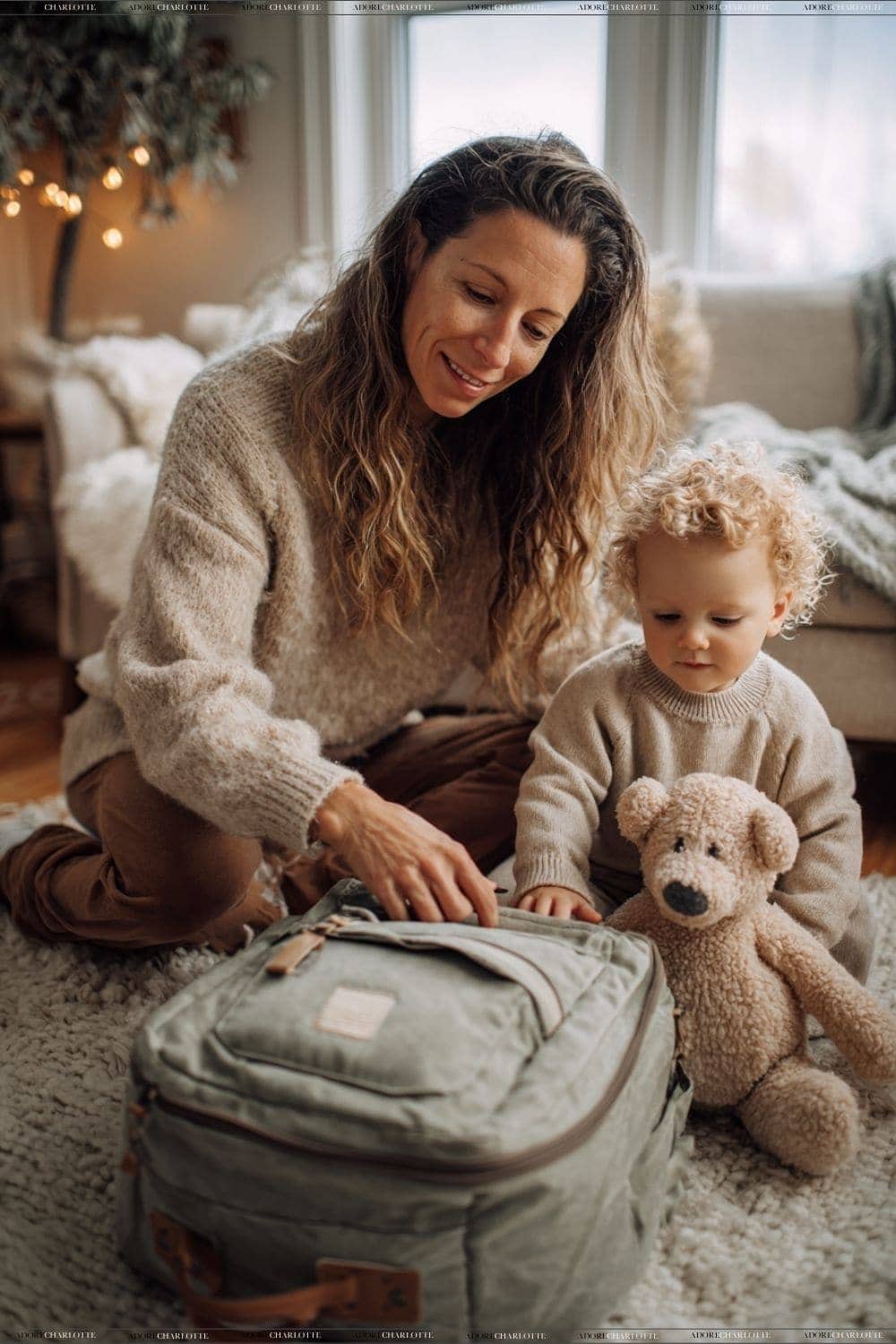 Mother and son sorting out their go bag with essential Prepper Items.
