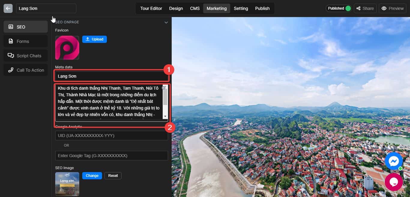 SEO: Title and Meta description 4 Add Title and Meta description to your virtual tour