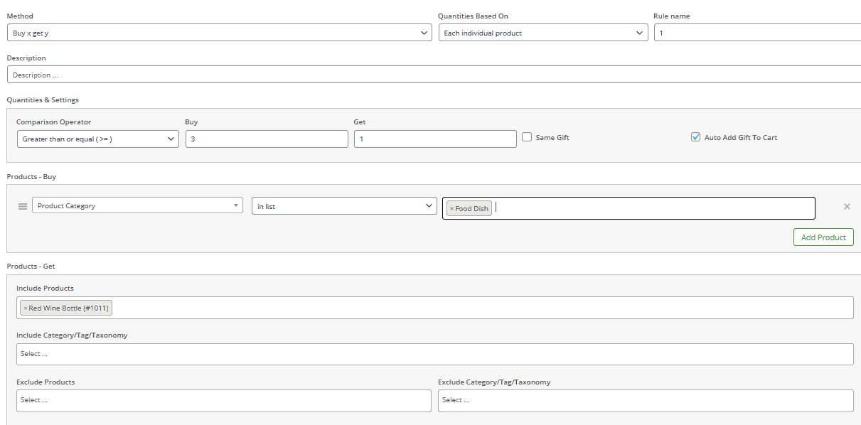 Bundle gift rule settings