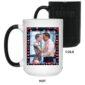 Elon Musk & ZuckBot magic mug: 15oz heat-activated color changing cup. Features AI-generated art of Elon Musk hugging a Zuckerberg robot. A funny tech billionaire satire coffee cup!