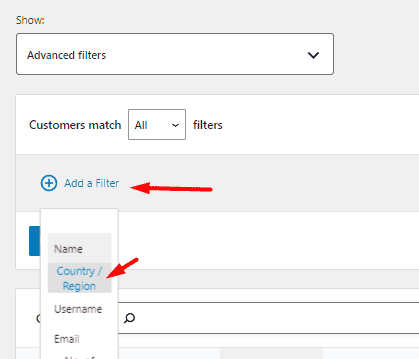 add filter country and region in WooCommerce customers menu