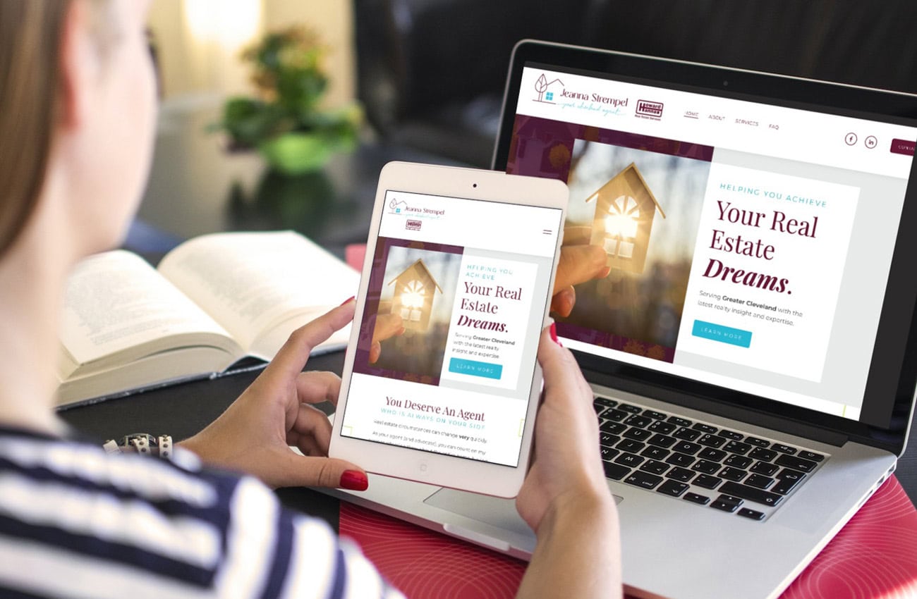 Real estate website design on a tablet and laptop