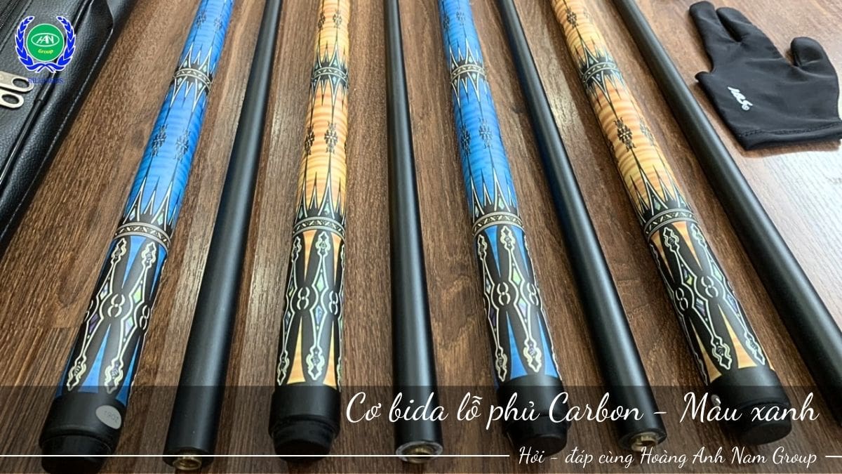 Cơ bida lỗ phủ Carbon - Màu Xanh