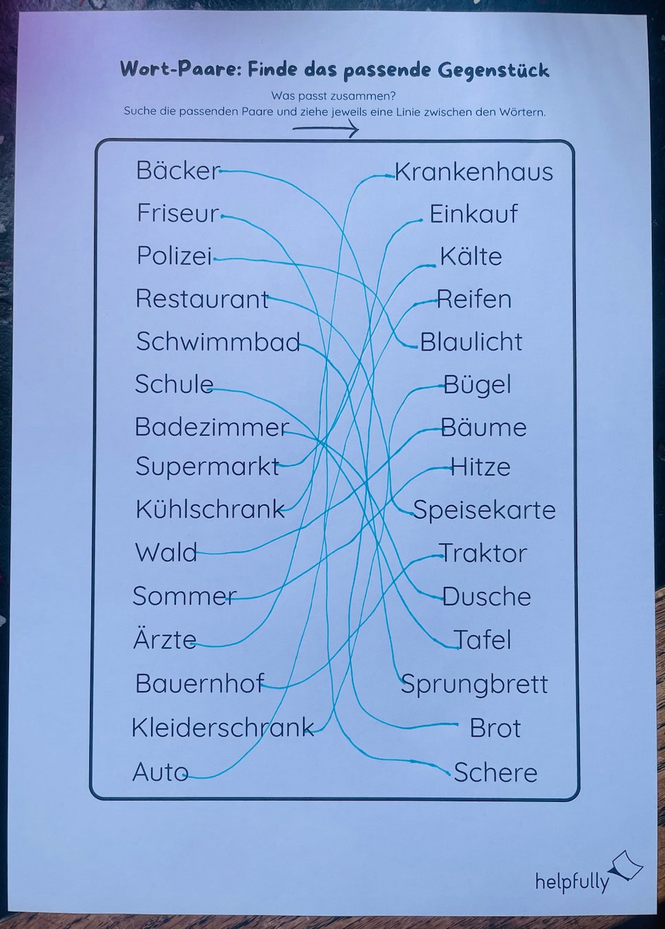 Wörter verbinden Übungen zum Ausdrucken