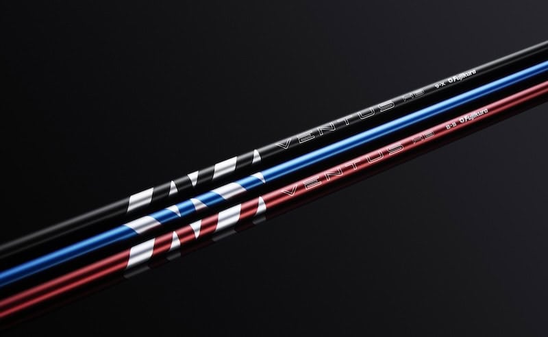 Colorful Ventus HB golf shafts in black, blue, red.