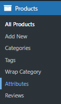 select attributes products menu