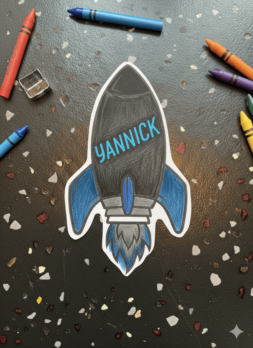 Die Rakete zum Basteln sieht auch mit Namen toll aus