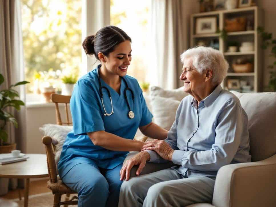 24-hour-home-care-elderly-support-services Caregiver providing 24-hour home care assistance to a senior, ensuring safety, comfort, and well-being through in-home senior support