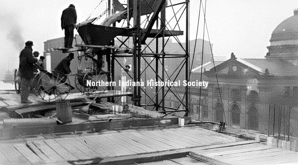 Odd Fellows Building March 1, 1929 Northern Indiana Historical Society building rooftop historic photo, early 20th-century industrial scene.