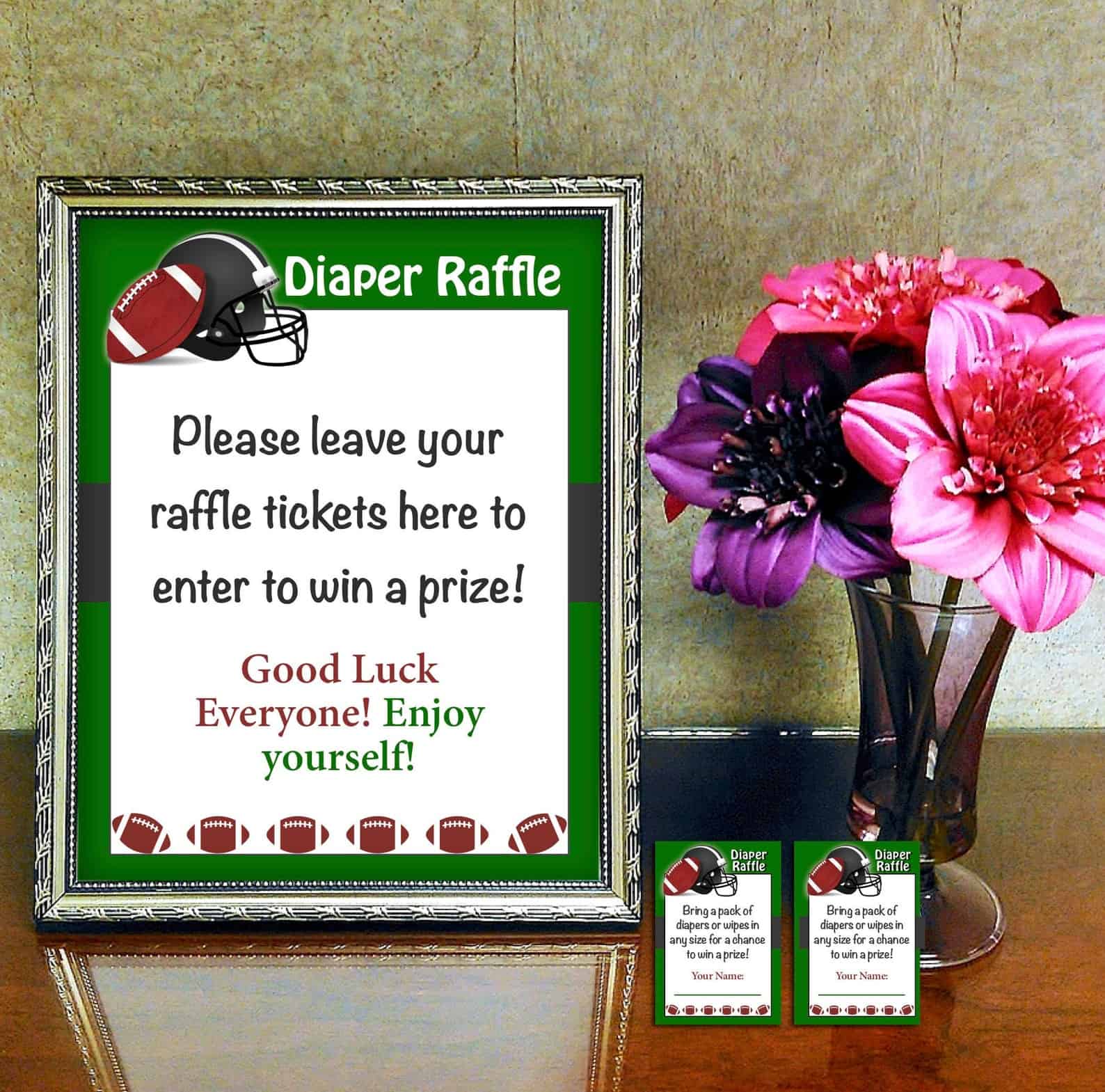 Football Baby Shower Diaper Raffle Sign and Tickets Football Baby Shower Diaper Raffle Sign and Tickets