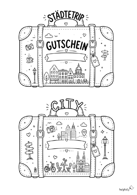 Coole Bastelvorlage für den Stätetrip mit Karte in Kofferform zum Ausdrucken, Ausschneiden und Ausmalen