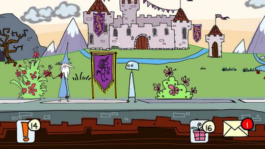 Château médiéval coloré avec drapeaux lors d’une aventure fantastique dans un jeu en ligne d’Air-Gaming.