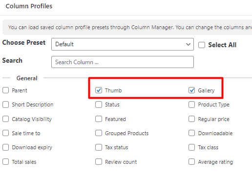 Add feature image gallery to product table