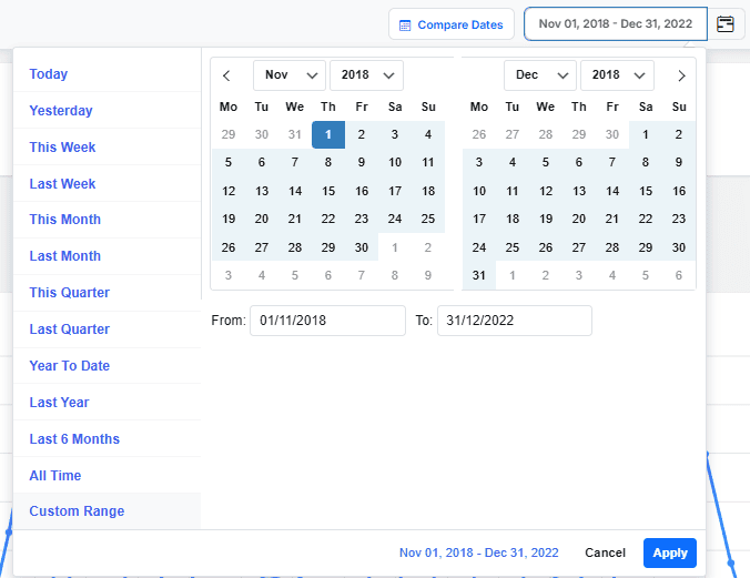 Select report date range