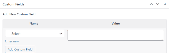 select name and value for custom field in WordPress