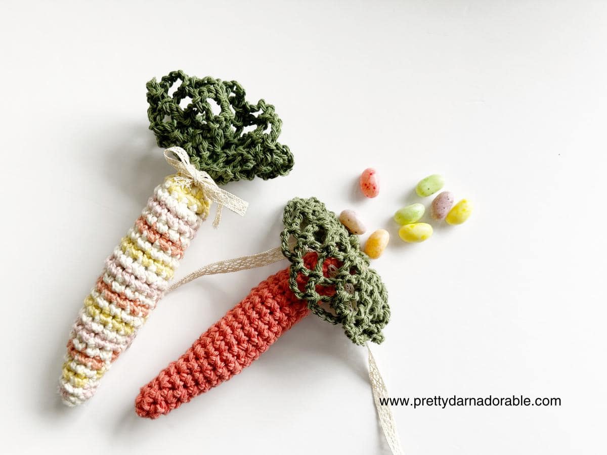 crochet carrots with treats coming out of them