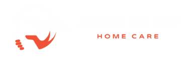 Angels My Way Home Care Services logo featuring a stylized red footprint with wing design, representing senior in-home care support. {{brizy_dc_image_alt imageSrc=