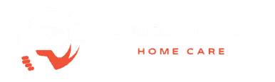 Angels My Way Professional Home Care Services in Hamilton,Burlington,Oakville,Mississauga Angels My Way Home Care Services logo featuring a stylized red footprint with wing design, representing senior in-home care support.