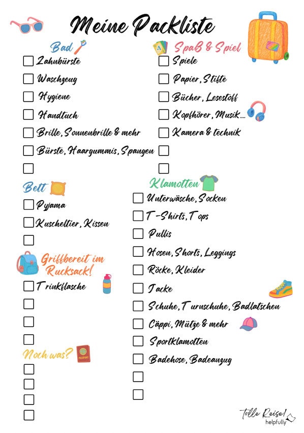 Packliste für Kinder zum Ausdrucken