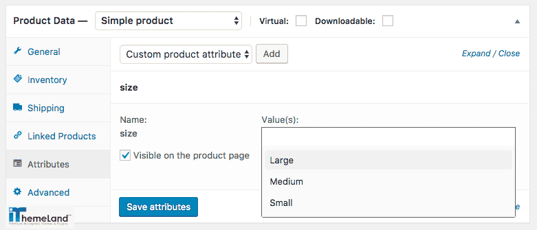 attributes tab in WooCommerce