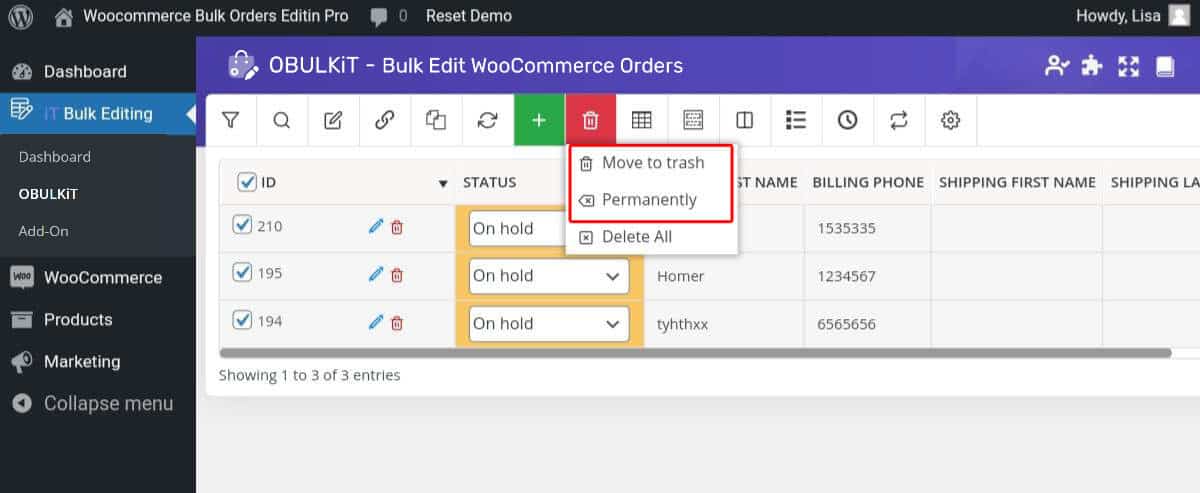delete orders in woocommerce bulk order plugin