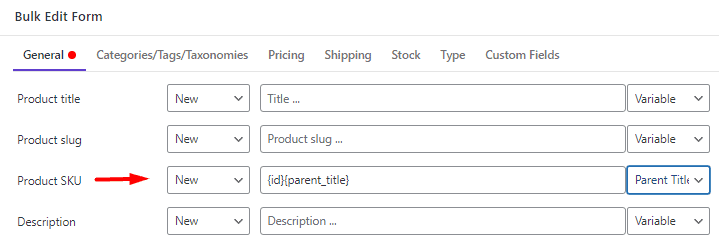 Set new SKU for product variation